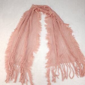 Light Pink Whimsi Fairycore Scarf Lolita Twee Crochet Knit Fringe Soft Romantic